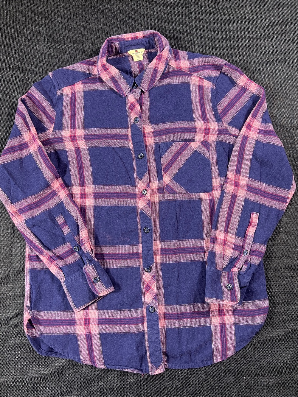 Woolrich 100% Cotton Blue, Purple and Pink Plaid Button-Down Shirt